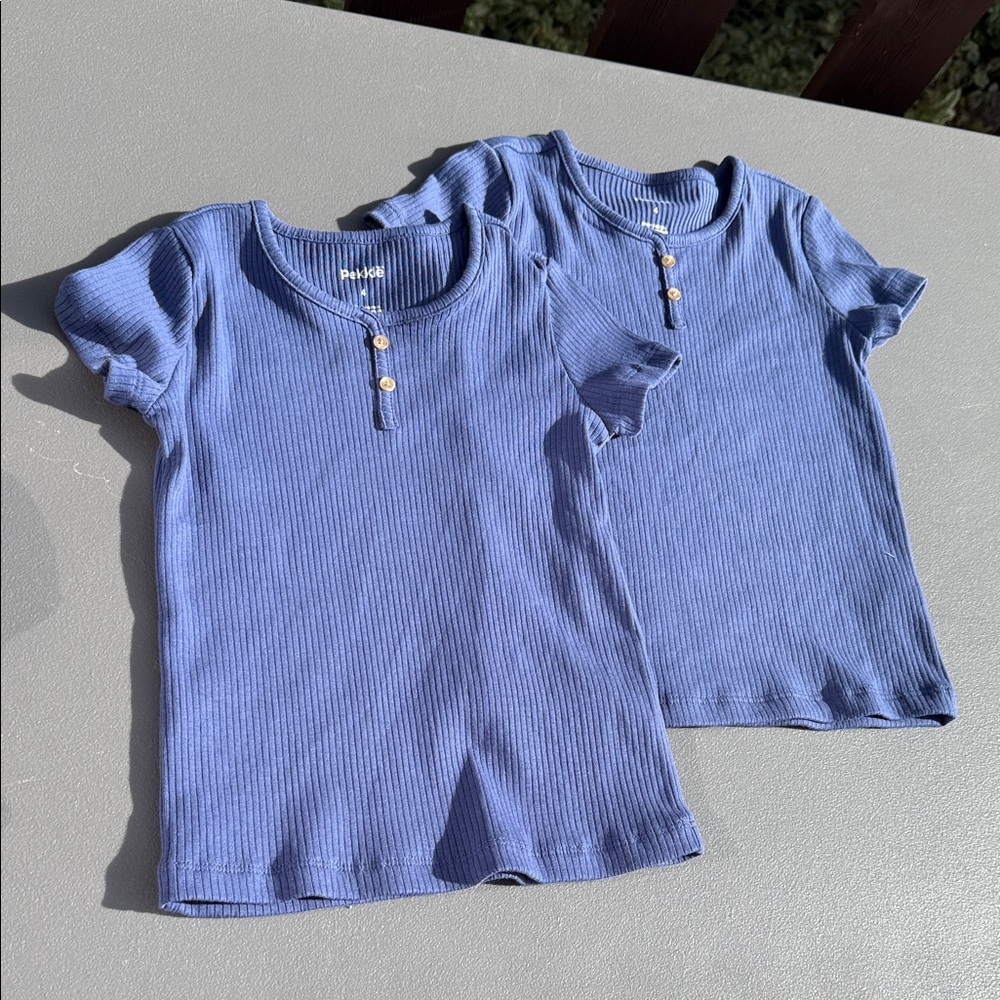 🍄4T baby girl PEKKLE ribbed T-shirt, set up two cornflower blue NWOT